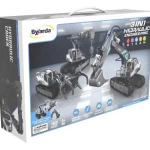 SET 3 EN 1 – Excavadora, Grúa y Cargador de Troncos Hidráulicos para Armar STEAM