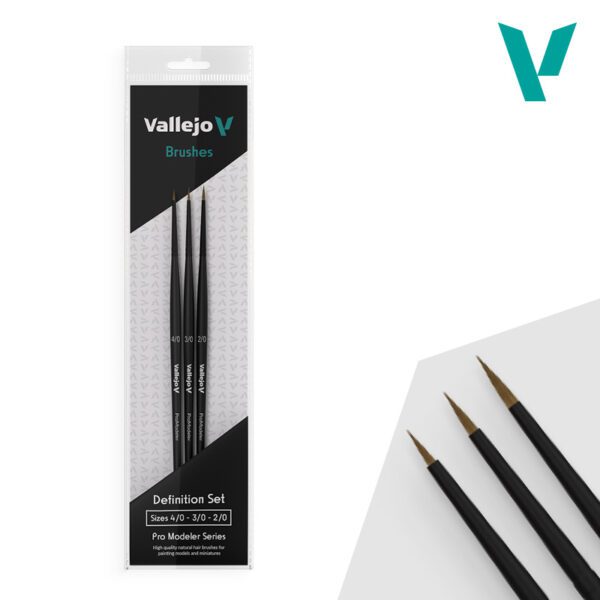 B01990 - VALLEJO - Set Pincel - Pro Modeler Definition Set - Pincel de Pelo Natural (Tamaño 4/0, 3/0 & 2/0)